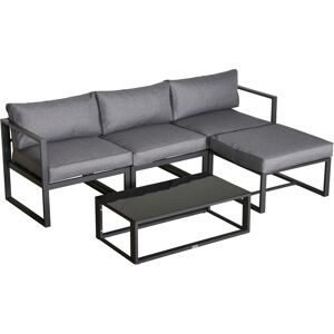 Outsunny 5 Pieces Outdoor Patio Furniture Set, Sofa Couch with Glass Coffee Table, Cushioned Chairs and Metal Frame, for Balcony Garden Backyard, Grey