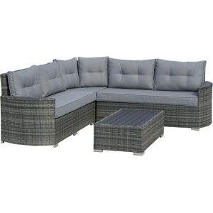 Outsunny Rattan Garden Sofa Set, 5-Seater PE Wicker Patio Furniture, Aluminium Frame with Cushions, Mixed Grey