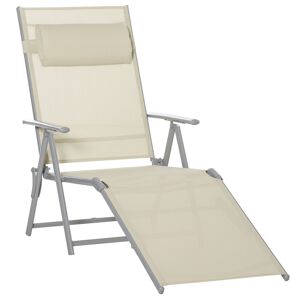 Outsunny Outdoor Folding Chaise Lounge Chair Recliner with Portable Design & 7 Adjustable Backrest Positions ， Steel Fabric Sun Lounger- Beige