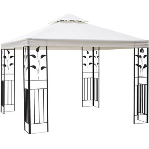 Outsunny 3 x 3m Outdoor Garden Steel Gazebo with 2 Tier Roof, Patio Canopy Marquee Patio Party Tent Canopy Shelter Vented Roof Decorative Frame Cream