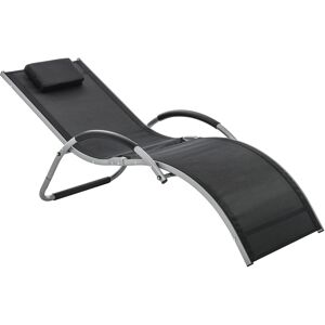 Outsunny Ergonomic Lounger Chair Portable Armchair with Removable Headrest Pillow for Garden Patio Outside All Aluminium Frame Black