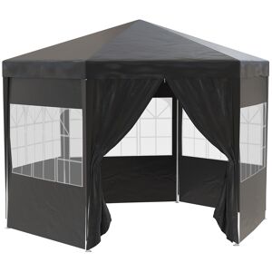 Outsunny Hexagonal Gazebo Canopy Tent, 4m, Party Event Shelter with 6 Removable Side Walls, Windows, Doors, Black