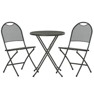 Outsunny 3 Piece Garden Bistro Set w/ Folding Design Mesh Metal Outdoor Coffee Table Set Two Chairs Black