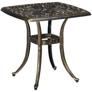 Outsunny Patio Side Table, Cast Aluminium, 38mm Umbrella Hole, 54x54cm, Outdoor Coffee Table, Bronze