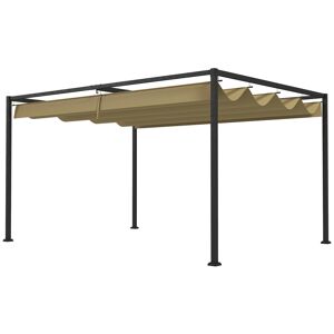 Outsunny 4 x 3(m) Metal Pergola with Retractable Roof, Garden Gazebo Canopy Shelter for Outdoor, Patio, Khaki