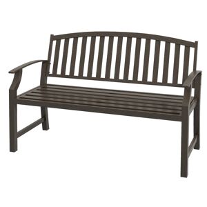 Outsunny Metal Garden Bench with Slatted Seat, Backrest, and Curved Armrests for Conservatory, Poolside, or Deck, Brown