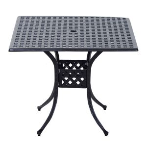 Outsunny Aluminium Square Garden Table with Parasol Hole, Grid Design Outdoor Dining Table for Patio, 90cm, Black