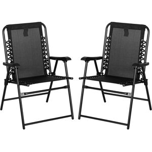 Outsunny Patio Folding Chair Set, 2 Pcs Outdoor Portable Loungers with Armrest, Steel Frame, Ideal for Camping, Pool, Beach, Black