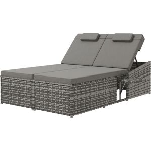 Outsunny 2 Seater Rattan Day Bed w/ Fire Retardant Cushions Grey