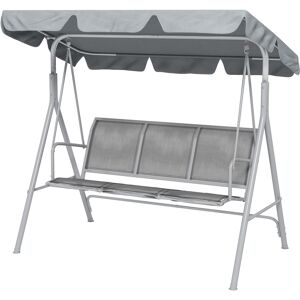 Outsunny Metal Garden Swing Chair, 3-Seater Swing Seat, Patio Hammock Bench Canopy Lounger, Light Grey