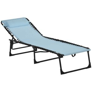 Outsunny Folding Sun Lounger, Beach Chaise Chair, 4 Position Adjustable, Garden Cot Camping Recliner, Baby Blue