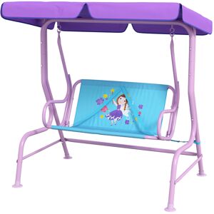 Outsunny 2 Seater Kids Garden Swing Fairy Themed Kids Swing Chair with Adjustable Canopy, Safety Belts for Park Porch Poolside