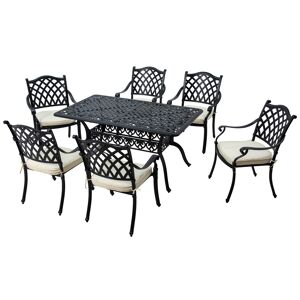 Outsunny 7 Pieces Aluminium Patio Dining Set with Umbrella Hole Black