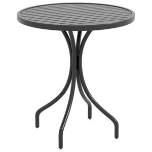 Outsunny 66cm Round Patio Table, Outdoor Garden Side Table with Metal Frame and Slat Top, Black
