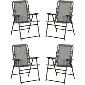 Outsunny Folding Patio Chairs, Portable Outdoor Loungers, Armrest, Steel Frame, Mixed Grey, Set