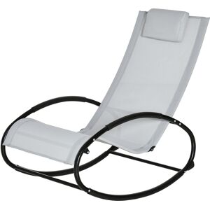 Outsunny Outdoor Rocking Chair Sun Lounger Recliner Rocker with Texteline Fabric Patio Garden Relaxer with Pillow Grey