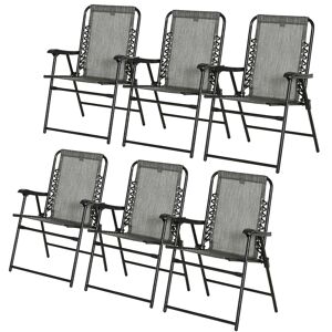 Outsunny Set of 6 Patio Folding Chair Set, Garden Portable Chairs w/ Armrest, Breathable Mesh Fabric Seat, Backrest, for Camping, Beach, Grey