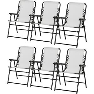 Outsunny Set of 6 Patio Folding Chair Set, Garden Portable Chairs w/ Armrest, Breathable Mesh Fabric Seat, Backrest, for Camping, Beach, Cream White