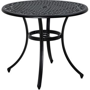 Outsunny Round Garden Table with Parasol Hole, 90cm Cast Aluminium Outdoor Dining Table for 2-4 for Balcony - Black