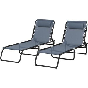 Outsunny Folding Sun Lounger, 2 Pcs Beach Chaise Chair Garden Cot Camping Recliner with 4 Position Adjustable, Grey