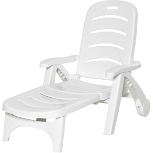 Outsunny 2PCs Outdoor Folding Sun Lounger Recliner on Wheels w/ 5-Position Backrest, White