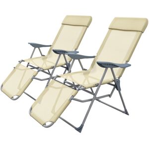 Outsunny Outdoor Sun Lounger Set of 2, Reclining Garden Chairs w/ Adjustable Footrest, 2 pcs Recliner w/ 5-level Adjustable Backrest, Headrest, Beige