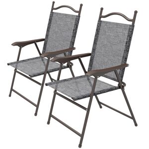 Outsunny Folding Chairs for Patio, Set of 2, Camping Sports Chairs with Armrest, Mesh Fabric Seat, Grey