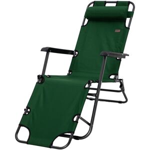 Outsunny 2 in 1 Sun Lounger Folding Reclining Chair Garden Outdoor Camping Adjustable Back with Pillow, Green