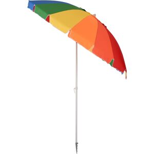 Outsunny Arc. 2.4m Beach Umbrella with Sand Anchor Adjustable Tilt Carry Bag for Outdoor Patio Multicolor