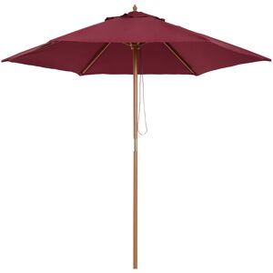 Outsunny Wooden Garden Parasol, 2.5m Outdoor Umbrella Sun Shade with Pulley System, Wine Red