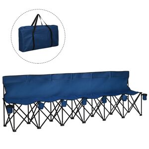 Outsunny 6 Seater Folding Sports Bench Outdoor Picnic Camping Portable Spectator Chair Steel Frame w/ Cup Holder & Carry Bag - Blue