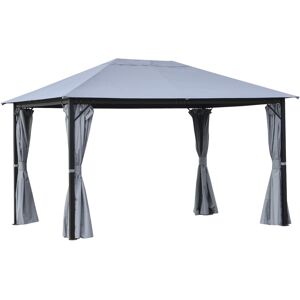 Outsunny 4 x 3(m) Outdoor Gazebo Canopy Party Tent Garden Pavilion Patio Shelter with Curtains, Netting Sidewalls, Grey