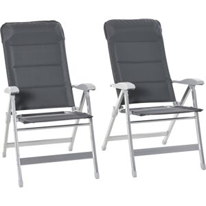 Outsunny 2 Pcs Patio Folding Dining Chair w/ Adjustable Back & Armrest Portable for Camping Garden Pool Beach Deck Grey