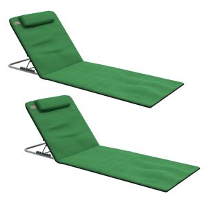 Outsunny Reclining Beach Chair Set with Metal Frame & PE Fabric, Includes Pillow, 2 Pieces, Green