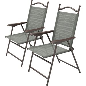 Outsunny 2 Pieces Folding Patio Camping Chairs Set, Sports Chairs for Adults with Armrest, Mesh Fabric Seat for Lawn