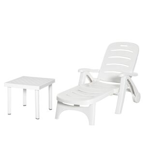 Outsunny 2pcs Garden Furniture Set Outdoor Furniture Set Dining Table, 1 Lounge Chair and 1 Garden Side Table White