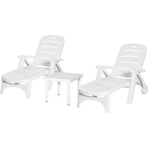 Outsunny 3pcs Outdoor Furniture Set, Garden Dining Table, 2 Lounge Chairs, 1 Side Table, White