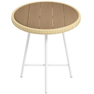 Outsunny Elegant PE Rattan Side Table, Natural Wood Finish, Perfect Addition to Outdoor Patio Furniture