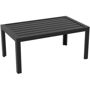 Outsunny Outdoor Side Table, Rectangular Patio Coffee Side Table with Steel Frame and Slat Tabletop for Garden, Balcony, Black