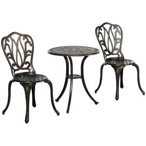 Outsunny 3 Piece Garden Bistro Set Aluminium Outdoor Furniture Set for 2 Patio Chairs and Table with Umbrella Hole Bronze Tone