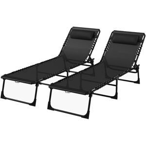 Outsunny Folding Sun Loungers, Pair of Beach Chaise Chairs, 4-Position Adjustable, Portable for Camping, Black