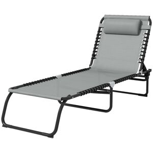 Outsunny Folding Sun Lounger Beach Chaise Chair Garden Cot Camping Recliner with 4 Position Adjustable Light Grey