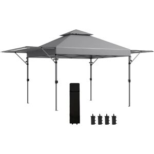 Outsunny 5 x 3(m) Pop Up Gazebo with Extend Dual Awnings, 1 Person Easy up Marquee Party Tent with 1-Button Push, Double Roof, Sandbags,