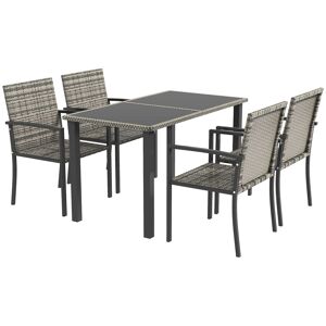 Outsunny Outdoor Dining Set 5 Pieces Patio Conservatory with Tempered Glass Tabletop,4 Dining Chairs - Mixed Grey