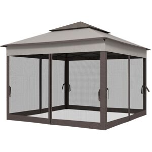 Outsunny 3 x 3(m) Pop Up Gazebo, Double-roof Garden Tent with Netting and Carry Bag, Party Event Shelter for Outdoor Patio, Light Grey