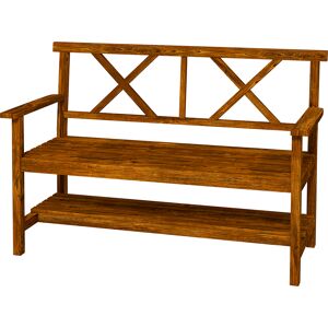 Outsunny Outdoor Bench, 2-Seater with Storage Shelf, Backrest, Armrests, Slat Seat, Wooden, Carbonized