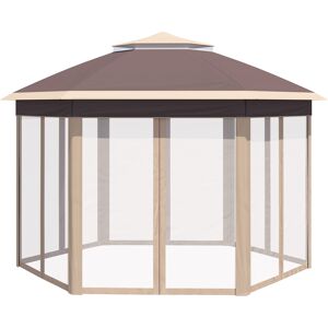 Outsunny Hexagon Pop Up Gazebo Outdoor Patio Gazebo Double Roof Instant Shelter with Netting, 3 x 4m, Khaki