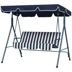 Outsunny 3-Seat Swing Chair Garden Swing Seat with Adjustable Canopy for Patio, Blue and White