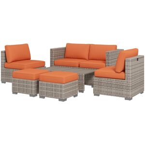 Outsunny 8 Piece Outdoor Patio Furniture Set, Rattan Sofa Set with Footstools and Coffee Tables