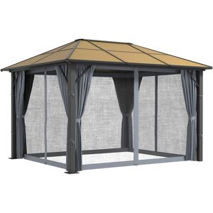 Outsunny 3 x 3.6m Garden Aluminium Gazebo Hardtop Roof Canopy Marquee Party Tent Patio with Mesh Curtains & Side Walls - Grey